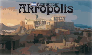 Restaurant Akropolis in Kleve - Logo. Idealisierte Ansicht der Akropolis. Leo Klenze 1846.